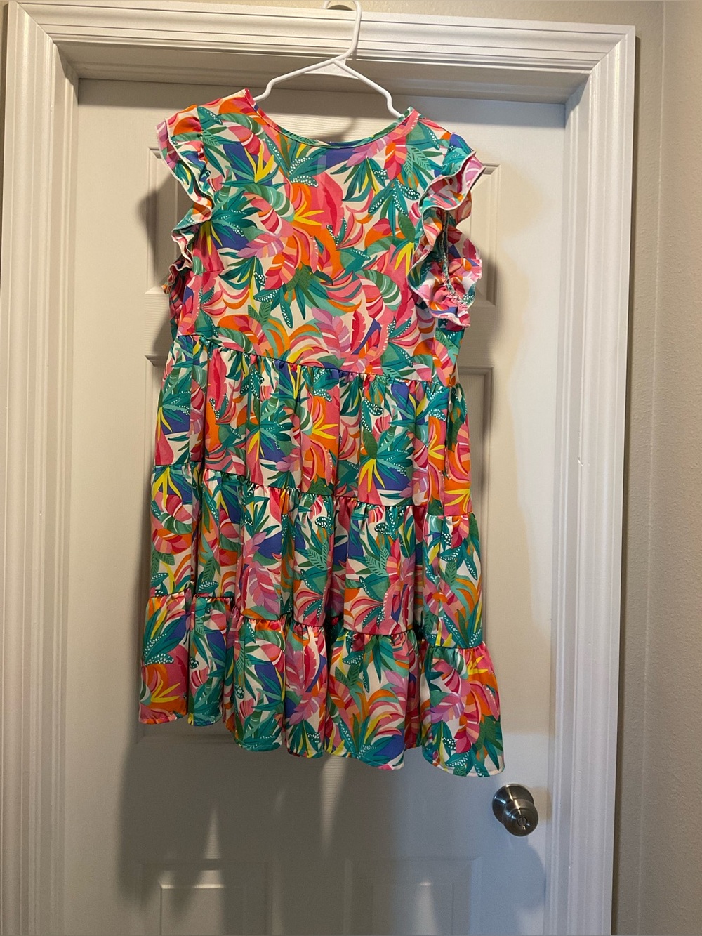 SHEIN Girls' Floral Leaf Tiered Dress - Pink, Green, Yellow